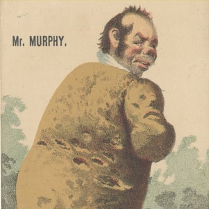 Kartoffel Mann Lustige alte Anthropomorphe Werbung Handel Karte Küche Restaurant Dekor Vintage Antike Kunst Poster Druck