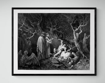 Dantes Inferno, suicides and the Harpies available as Framed