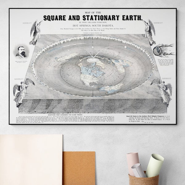 1893 Cuadrado y estacionario Biblia Bíblica Mapa de la Tierra Plana del Mundo Antiguo Atlas del Viejo Mundo Cartografía Arte Póster Impresión