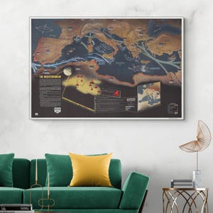 1944 Historical NavWar Navy Map – Mediterranean WWII Theater Allied Naval Strategy Depicting Battle Zones, Fleet Movements & Campaigns
