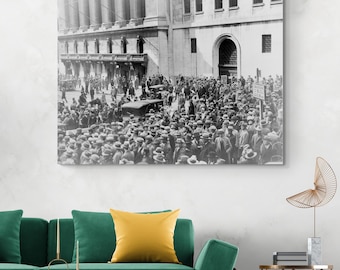 Wall Street Crash 1929 – NYSE Crowd Photo After Stock Market Collapse | Great Depression Era Fine Art | American History Vintage Decor