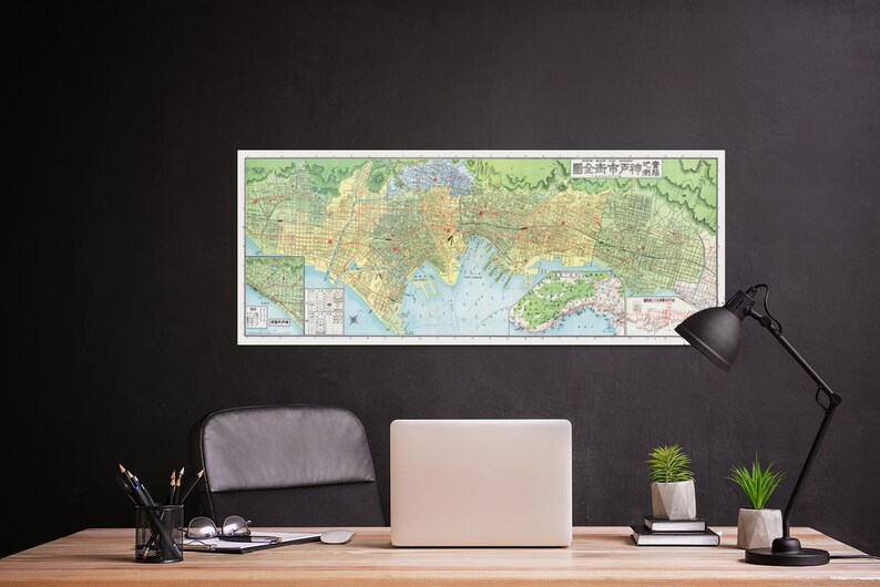 1932 Map of Kobe Japan Historical Japanese Geography Vintage