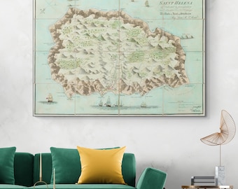 1815 Karte von St. Helena – Landkarte der Insel St. Helena mit Topographie, Siedlungen & wichtigen Stationen während des Exils Napoleons