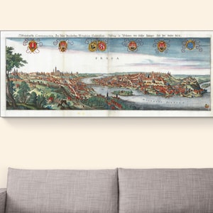 17th Century Landkarte von Prag Böhmen aus der Vogelaugen Tschechische Geschichte Kartographie Dekor Fine Art Print