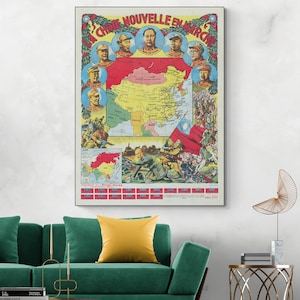 Mappa della Repubblica Popolare Cinese del 1949, stampa artistica di cartografia della storia cinese maoista