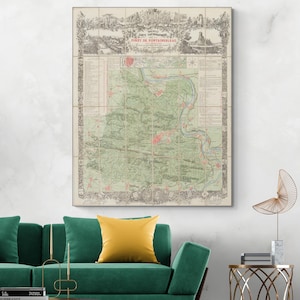 Mapa de senderismo de 1908 del bosque de Fontainebleau, Francia. Naturaleza. Primera reserva natural del mundo. Historia de la silvicultura francesa. Impresión artística decorativa.