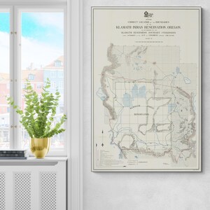1896 Karte der Klamatte Indianer-Reservation Ureinwohner Kartographie Indigene Geschichte Dekor Fine Art Print