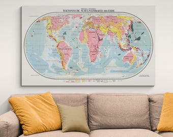 1926 Tectonic Map of the World – Early Geological Theory of Plate Tectonics, Continental Drift, and Earth Structure History