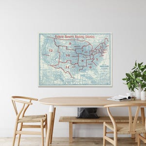Mapa del distrito bancario de la Reserva Federal de los Estados Unidos de 1920, impresión artística decorativa de la historia financiera estadounidense