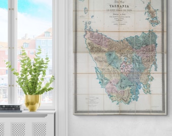 1859 Map of Tasmania – Mid-19th Century Colonial Map of Van Diemen’s Land Showing Settlements, Mountains, Roads & Coastal Geography