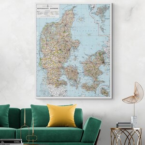 1948 Carte du Danemark Scandinavie Cartographie danoise Histoire Décor Fine Art Print