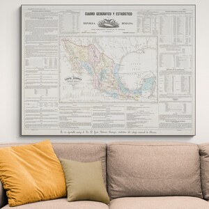 1858 Kaart van de Tweede Federale Republiek Mexico Centraal-Amerikaanse geografie Mexicaanse geschiedenis Cartografie Decor Fine Art Print