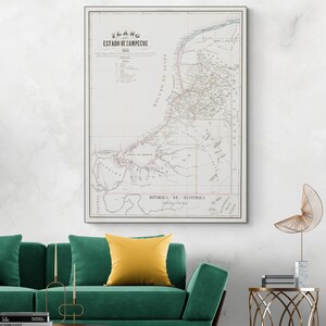 1861 kaart van Campeche Mexico Centraal-Amerikaanse geografie Mexicaanse geschiedenis cartografie decor Fine Art Print