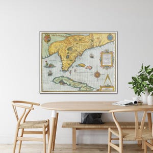 1591 Theodor de Bry-kaart van Florida en Cuba koloniale cartografie Amerikaanse geschiedenis decor Fine Art Print