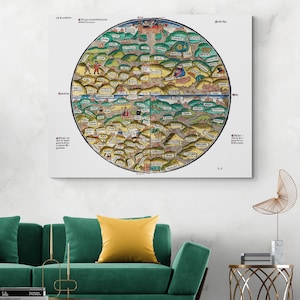 1491 Middeleeuwse bijbelse wereldkaart Mappa Mundi Flat Earth History Decor Cartografie Fine Art Print