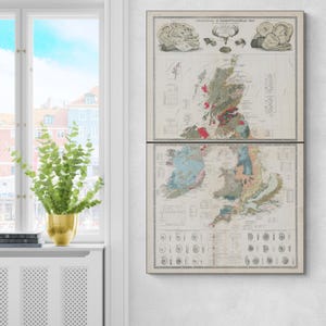 1848 Paläontologische Karte von Großbritannien Britische Geologische Geographie Dekor Fine Art Print