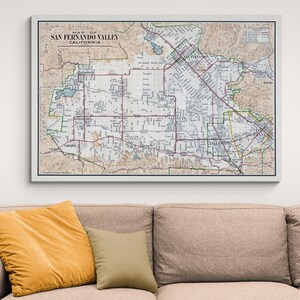 1923 kaart van San Fernando Valley, Californië Amerikaanse geschiedenis cartografie decor Fine Art Print