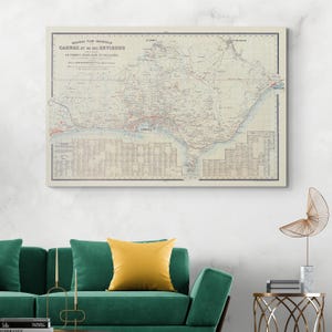 Mapa de Cannes, Francia, Riviera Francesa, Costa Azul, Cartografía, Historia, Decoración, Impresión artística, 1890