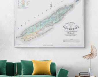1847 Geological Map of Isle Royale Lake Superior – Historic American Cartography – Geological Features & Natural History of Michigan Region