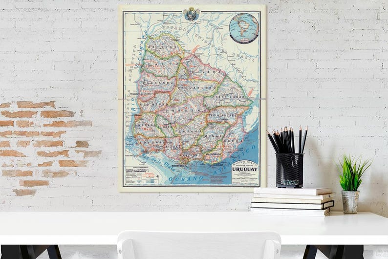1920 Map of Uruguay Historical South American Geography Vintage