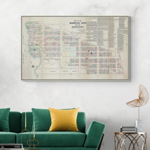 Mappa del 1872 del quartiere di Hell's Kitchen a Midtown Manhattan, New York City, Storia, Decorazioni, Cartografia storica di New York, Stampa artistica