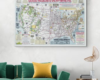 1925 Highway Road Route Map of the United States – Historic American Cartography Depicting Early Automobile Routes, Highways & Travel