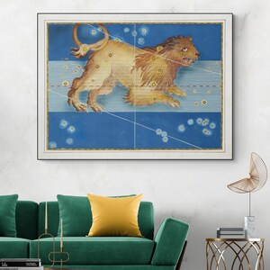 Ilustração do zodíaco de Leão do século XVII, signo estelar, constelação, astrologia, decoração, impressão artística