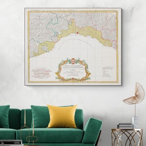 1749 Karte Ligurien Italien – Region Genua Landkarte – Italienische Geschichte Wandkunst Kunstdruck