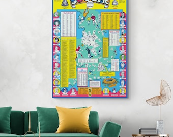 1971 Pictorial Map of Soccer – Illustrated History of English Professional Football Clubs, League Development & Key Stadiums in England