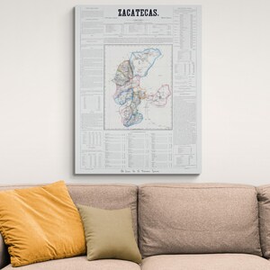 1858 Kaart van Zacatecas Mexico Centraal-Amerikaanse geografie Mexicaanse geschiedenis cartografie decor Fine Art Print