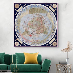 1587 Urbano Monte Manuscript Wereldkaart Platte Aarde Cartografie Geschiedenis Decor Fine Art Print