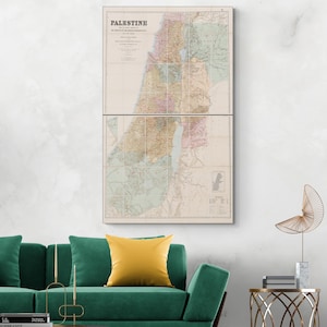1890 Übersichtskarte von Palästina - Heiliges Land Biblischer Geographie-Druck, antike israelisch-palästinensische Geschichte Wandkunst-Dekor