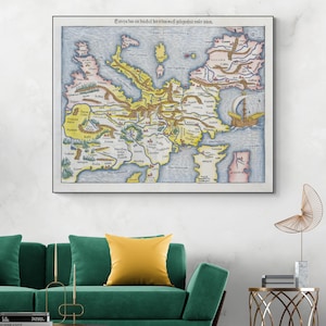 16th Century Sebastian Munster Europakarte Früheste gedruckte Landkarte Europäischen Kontinent Ptolemäische Kartographie Geschichte Fine Art Print