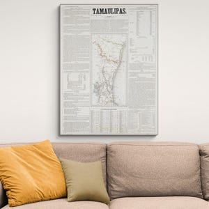 1858 Kaart van Tamaulipas Mexico Centraal-Amerikaanse geografie Mexicaanse geschiedenis cartografie decor Fine Art Print