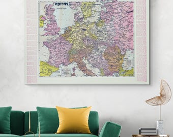 1944 Hebrew Language Map of Europe – WWII Era Jewish Diaspora Perspective Showing Nations, Borders, & Geographic Labels in Hebrew