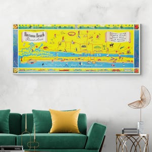 Geïllustreerde kaart van Daytona Beach Florida Amerikaanse geschiedenis Florida cartografie decor Fine Art Print