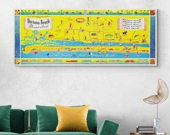 Pictorial Map of Daytona Beach Florida – Illustrated Mid-20th Century Tourist Map Featuring Landmarks, Streets & Coastal Attractions