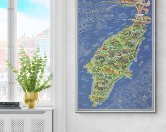 Pictorial Map of Rhodes Island Greece – Historic Mediterranean Cartography Featuring Dodecanese Region, Coastal Towns and Cultural Landmarks