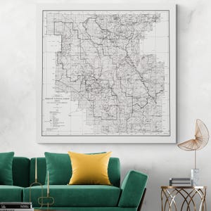 Mapa de 1938 da Floresta Nacional de Prescott – Cartografia histórica do Serviço Florestal do Arizona mostrando trilhas, rios, terrenos e limites de áreas selvagens