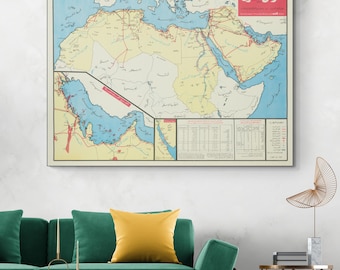 Carte de l'industrie pétrolière arabe de 1974 – Carte pétrolière post-embargo célébrant l'unité de l'OPAEP avec des pipelines, des gisements, un encart dans le Golfe et des statistiques énergétiques