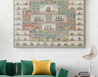 1888 Swedish Flag Chart of World Nations – Vintage Maritime Vexillology Wall Art | Historical Flags Fine Art Print | Nautical Decor