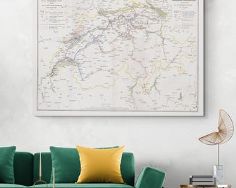 1870 Telegraph Systems Map of Switzerland – Communication Lines, Stations, Cross-Border Links, Industrial Centers, Major Cities & Passes