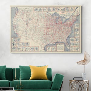 1930 Road Map of the United States – Detailed Vintage Map Showing Major Highways, Routes, Cities, and Transportation Networks Across USA