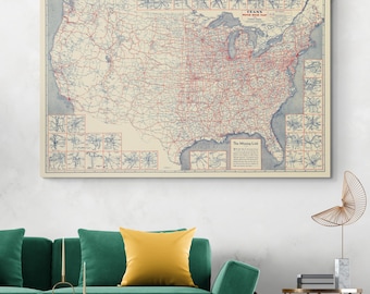 1930 Road Map of the United States – Detailed Vintage Map Showing Major Highways, Routes, Cities, and Transportation Networks Across USA