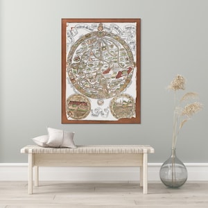14e-eeuwse Mappa Mundi middeleeuwse wereldkaart pre-Columbus platte aarde cartografie geschiedenis decor Fine Art Print