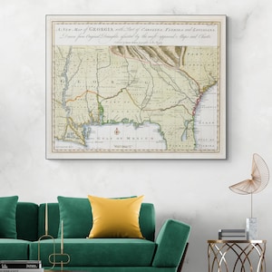 Mapa histórico de Georgia de 1748: la cartografía colonial estadounidense más antigua. Impresión artística vintage de arte mural histórico de EE. UU.