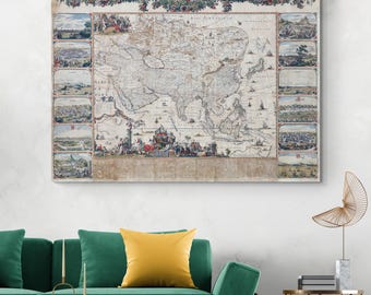 17th Century Dutch Map of Asia – Colonial Era Cartography Showing Trade Routes, Ports, Kingdoms, Mountains, Rivers & Coastal Settlements
