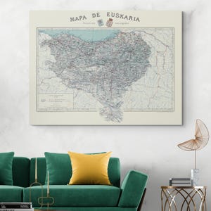 Mapa del País Vasco en España y Francia de 1905. Cartografía histórica de Euskadi. Impresión artística.