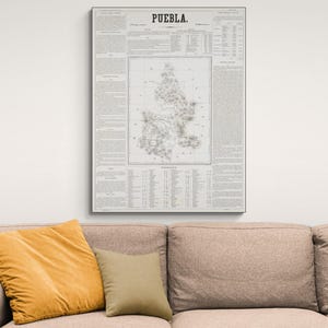 1858 Kaart van Puebla, Mexico Centraal-Amerikaanse geografie Mexicaanse geschiedenis cartografie decor Fine Art Print