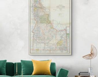 Bureau général des terres de 1891, carte de l'Idaho - Cartographie américaine historique du XIXe siècle - Arpentage des terres de l'Ouest, établissement et développement de l'État